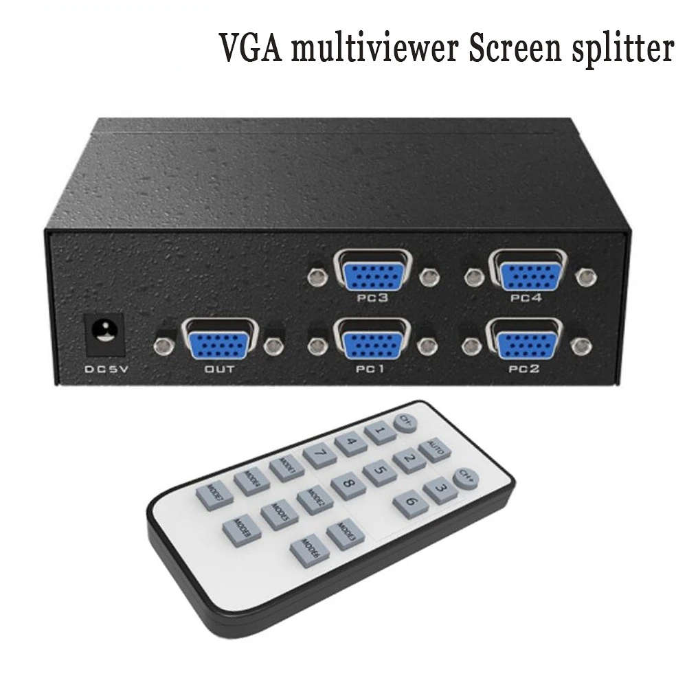 

VGA Multiviewer Screen Splitter 4 VGA Input 1VGA Output, Multiple Screen Switching Modes Support 1080p Screen Splitter