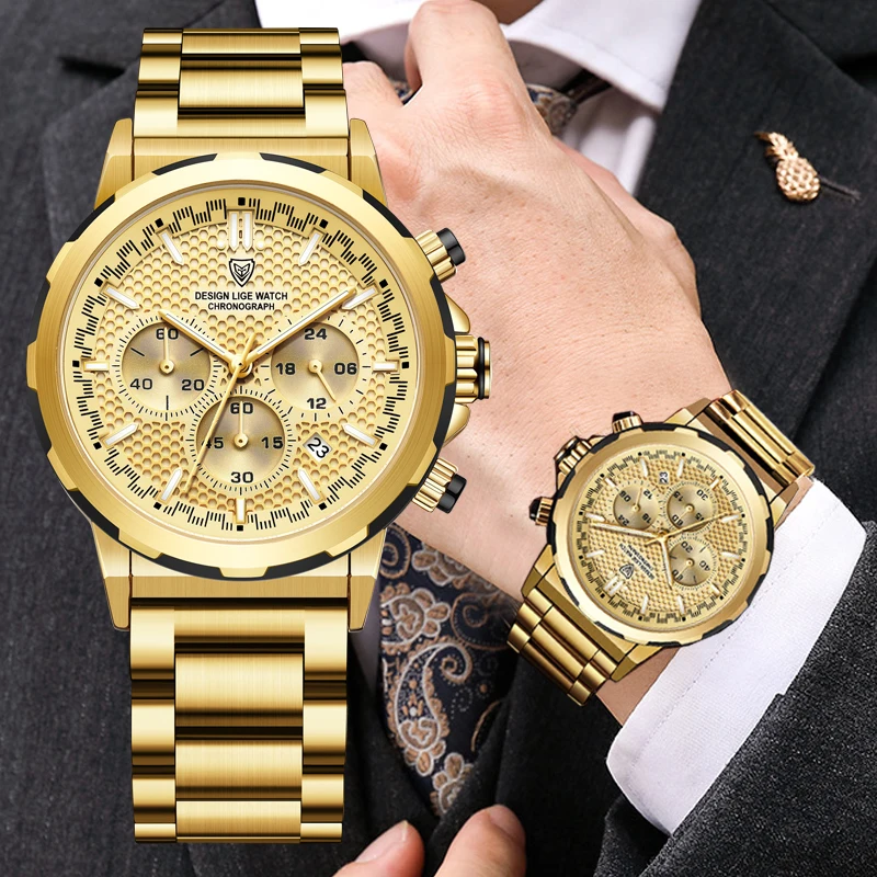 LIGE Top Brand Men's Watches Luxury Men Wrist Watch Full Steel Quartz Watch Sports Waterproof Male Clock Big Relogio Masculino