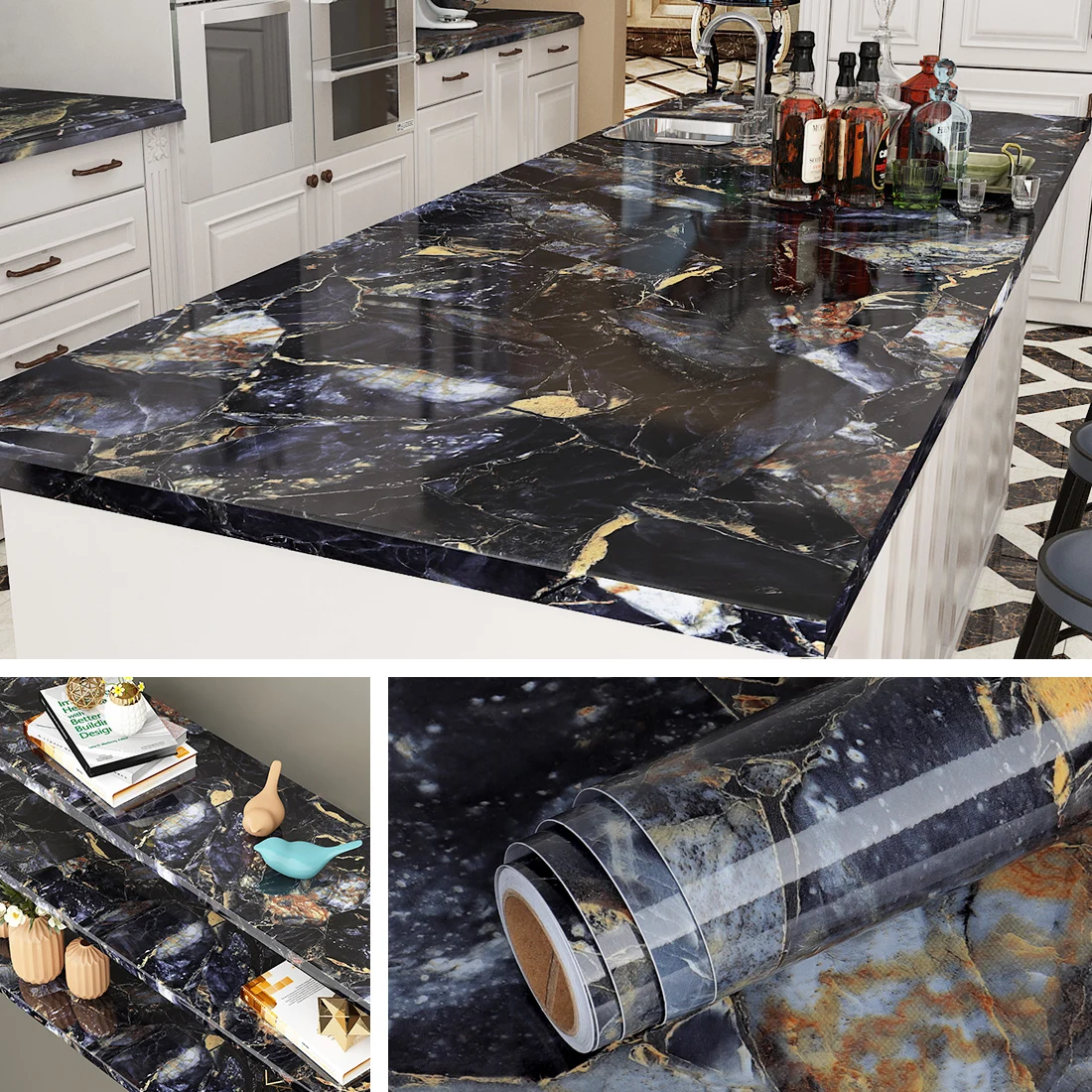 Width Marble Wallpaper Contact Paper Waterproof Oil-proof Wall Stickers PVC Self Adhesive Kitchen Ambry Countertop Home Decor 6