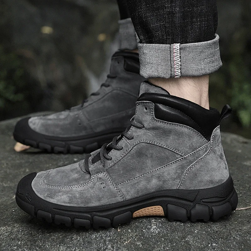 

2023 New Shoes for Men Lace Up Men's Boots Winter Round Toe Mixed Colors Flock Short Barrel Low-heeled Water Proof Desert Boots