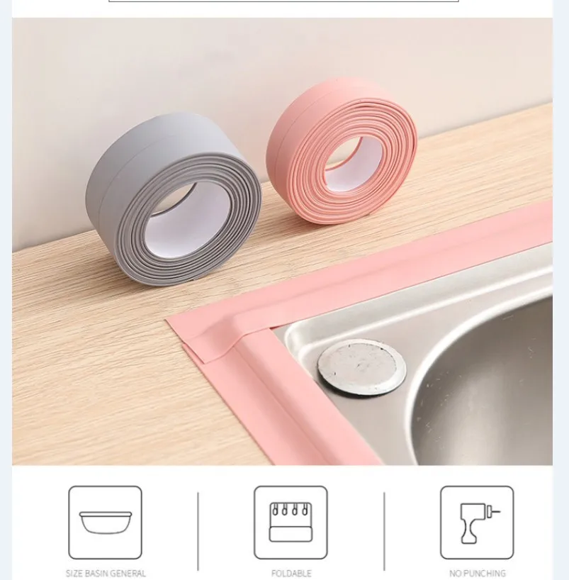 Bathroom Waterproof Wall adhesive sealing strips PVC Adhesive Sealing Strips Sink Edge Tape Kitchen Bathroom Accessories 1pc