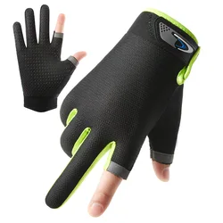 Unisex Summer Two-Finger Cut Touchscreen Gloves - Breathable & Anti-Slip Fitness and Outdoor Protection (Two blackgreen)
