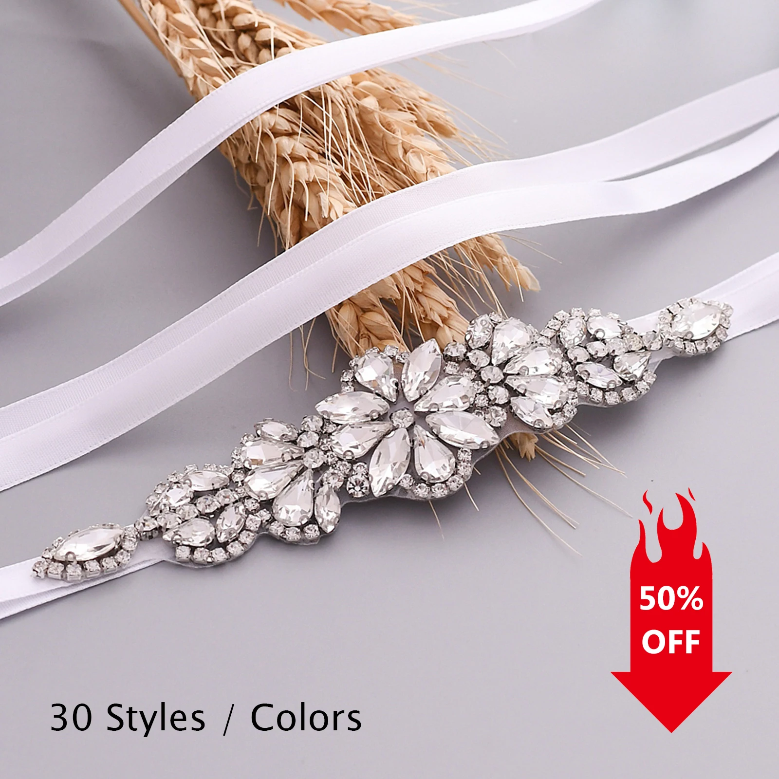 Rhinestones Wedding Belt Dresses Belt Bridal Belts Ribbion Women Dress Belts Fashion Lace Flower