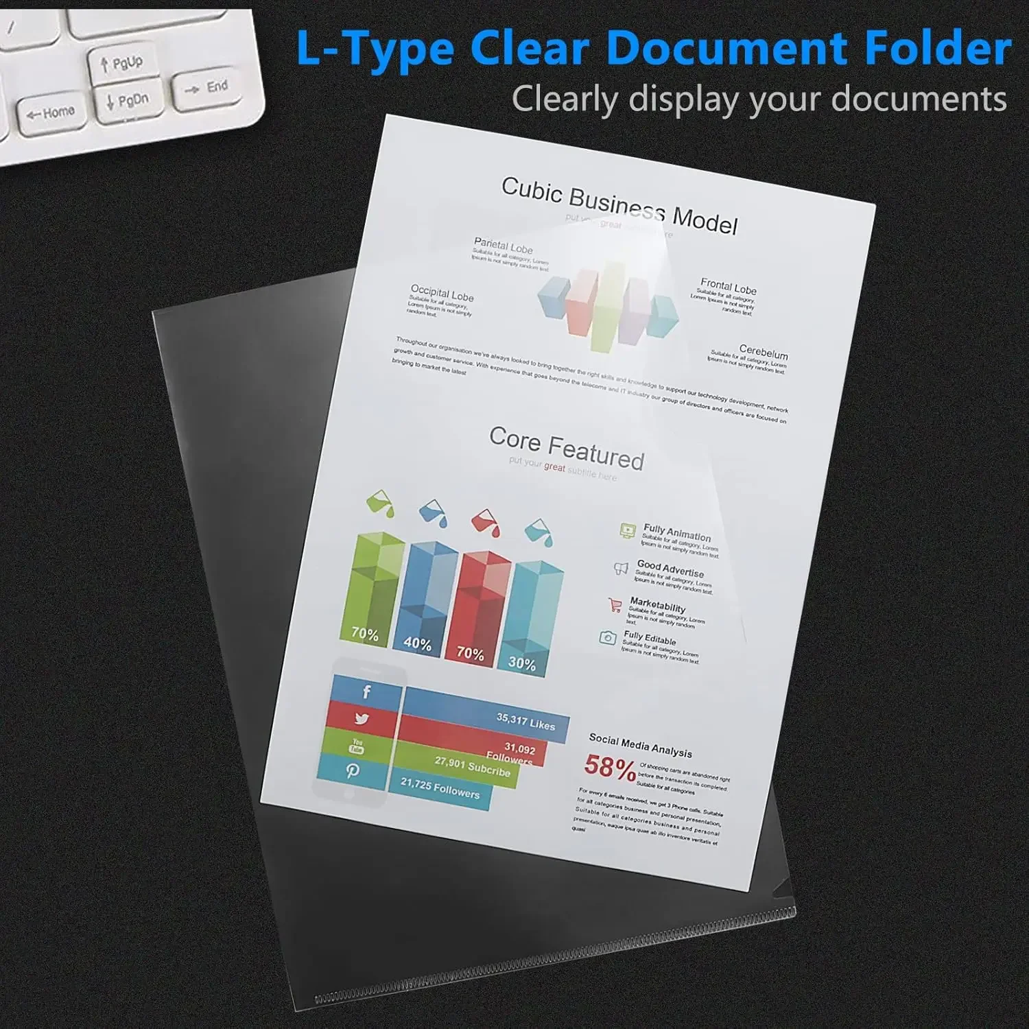 L-Type Plastic Folder Project File Transparent Clear Document Folder for A4 paperPlastic Paper Jacket Sleeves Project Folders