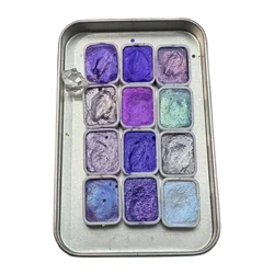 Pearlescent Watercolor Paint Set with Gold Powder - 12 Vibrant Colors for Artists and Beginners (Purple)