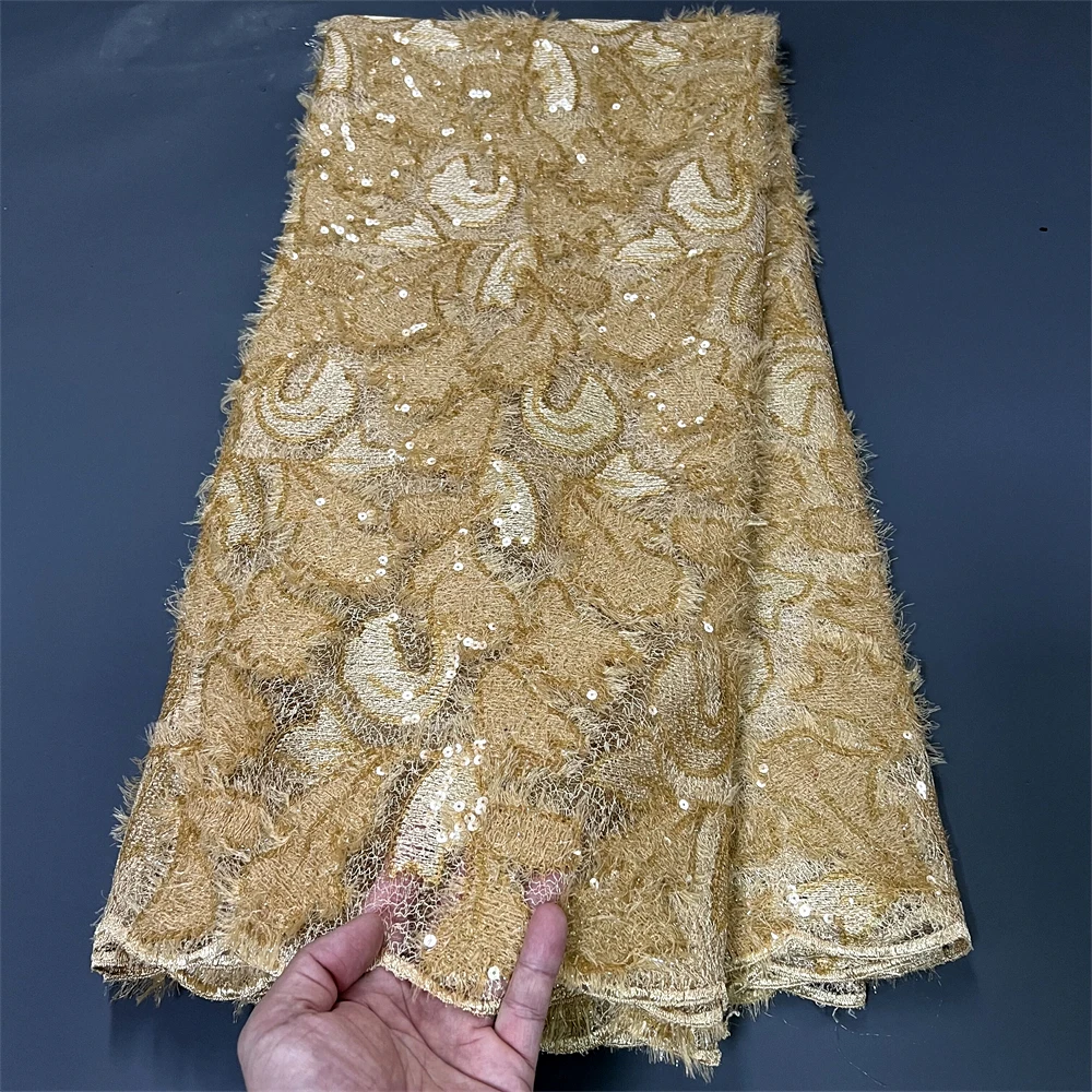 

2023High Quality African Nigerian Tulle Lace Fabric Embroidery Party Dress Sequins French Fabric For Sewing Guipure 5yard