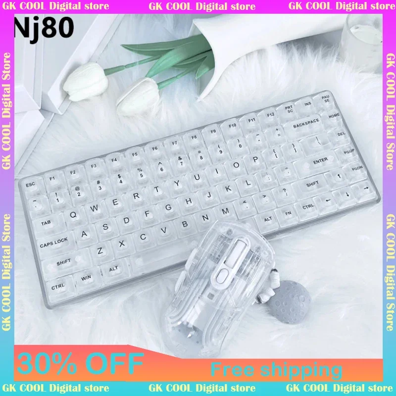 

New Three-Mode V80 Keyboard with Transparent Keycaps RGB Backlight NJ80 Crystal Ice Keycaps Office E-sports Mechanical Keyboard