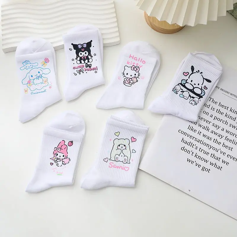 

Autumn Women's White Socks Women's Mid-length Ins Trendy Versatile High-looking Forest Style Kuromi Cartoon Cute Stockings