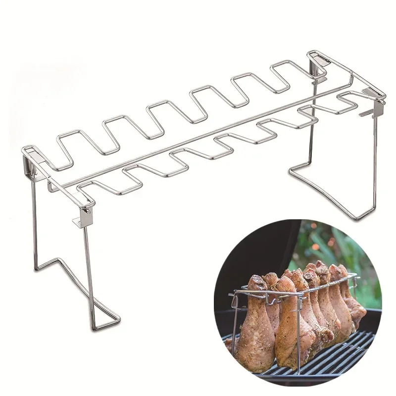 

2024 new BBQ Beef Chicken Wing Leg Grill Barbecue Cooking Rack Non-Stick Stainless Steel Barbecue Drumstick Oven Roaster Stand