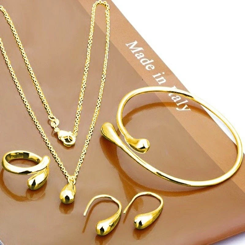 Fashion Teardrop Jewelry Set for Women Simple Ring Necklace Bracelet Earrings Four-piece Set Suitable for Engagement Jewelry - 4