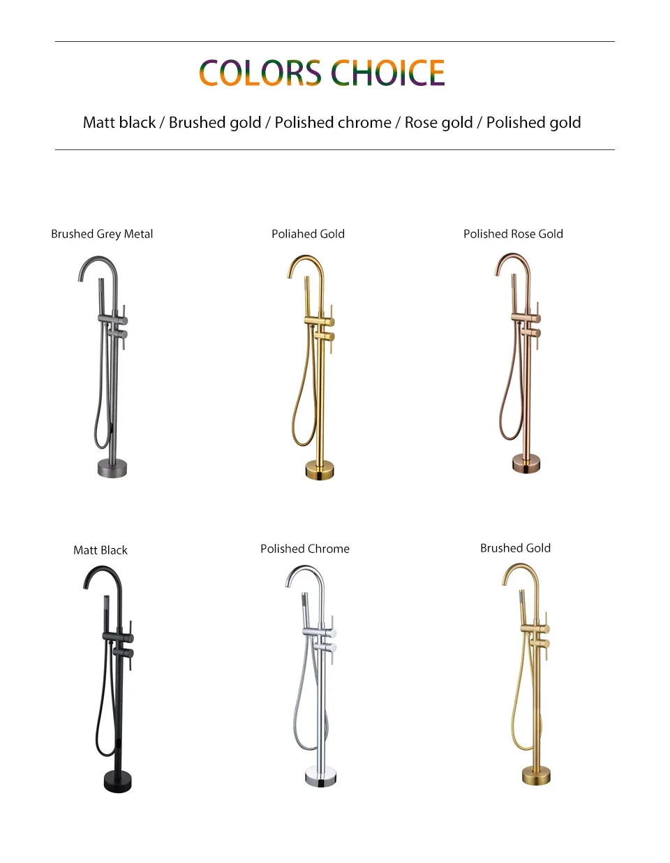 Description Picture 3 of itemBathtub Faucet Tub Floor Mount Bathroom Double Handles with Hand Shower Brass Material Bath Water Tap