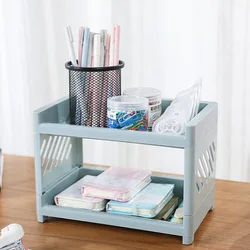 White Double-Layer Desktop Storage Rack (2pcs blue)