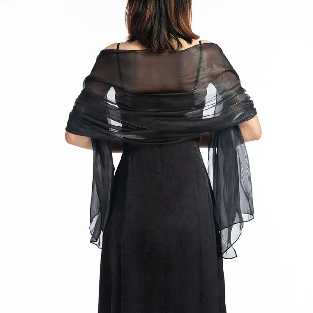 Solid Color Silky Shawls and Wraps Fashion Sunscreen Soft Evening Dress Scarf Wraps Transparent Organza Wedding Bridal Shawl 3