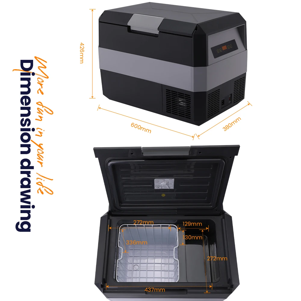 Mini Car Refrigerator Fridge Freezer with DC Compressor Dc Car Freezer for Outdoor Use Design Portable 12V 24V Black 60W 33L