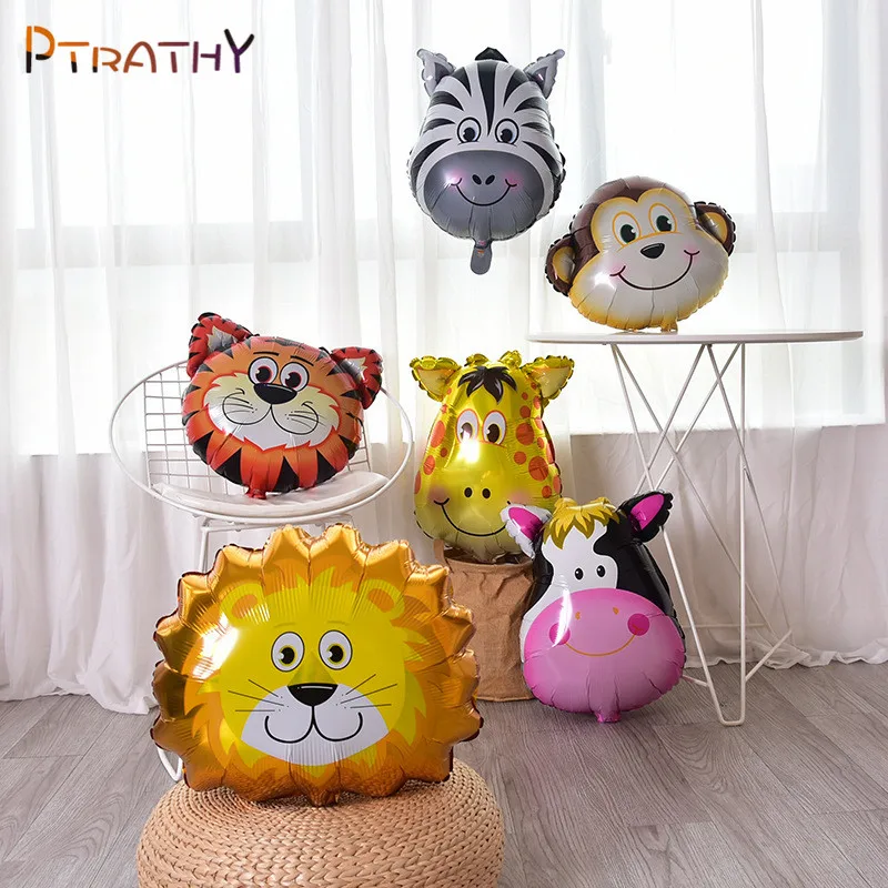 1Pc Animal Head Foil Balloons Jungle Party Gonfiabile Air Ball Happy Birthday Party Decorations Kids Baby Shower Party Supplies