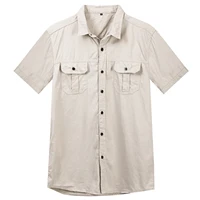 2024 Summer New Fashion Men Short Sleeve Solid Color Safari Shirt Casual Cargo Work 100% Cotton Pocket Shirts Male Plain Tops 2