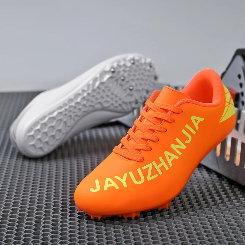 Professional Men Track Field Shoes Women Athlete High Jump Training Orange Triple Jump Trainers Sport Shoes Long Sneakers