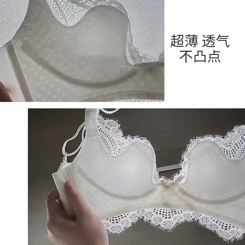 sexy bra set 2022 Lingerie Women's thin summer bra with large breasts, anti-sag, rimless white lace, traceless gathering bra set 2 pieces bra and knicker sets