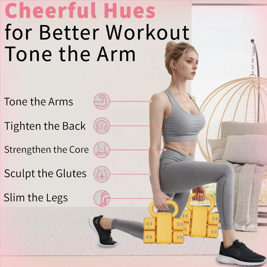 Adjustable Kettlebell Set, 4-in-1 Free Weight Kettlebell sets (5.5lbs 7.7lbs 9.9lbs 12.1lbs) for women, Weight Dumbbell Set of 2