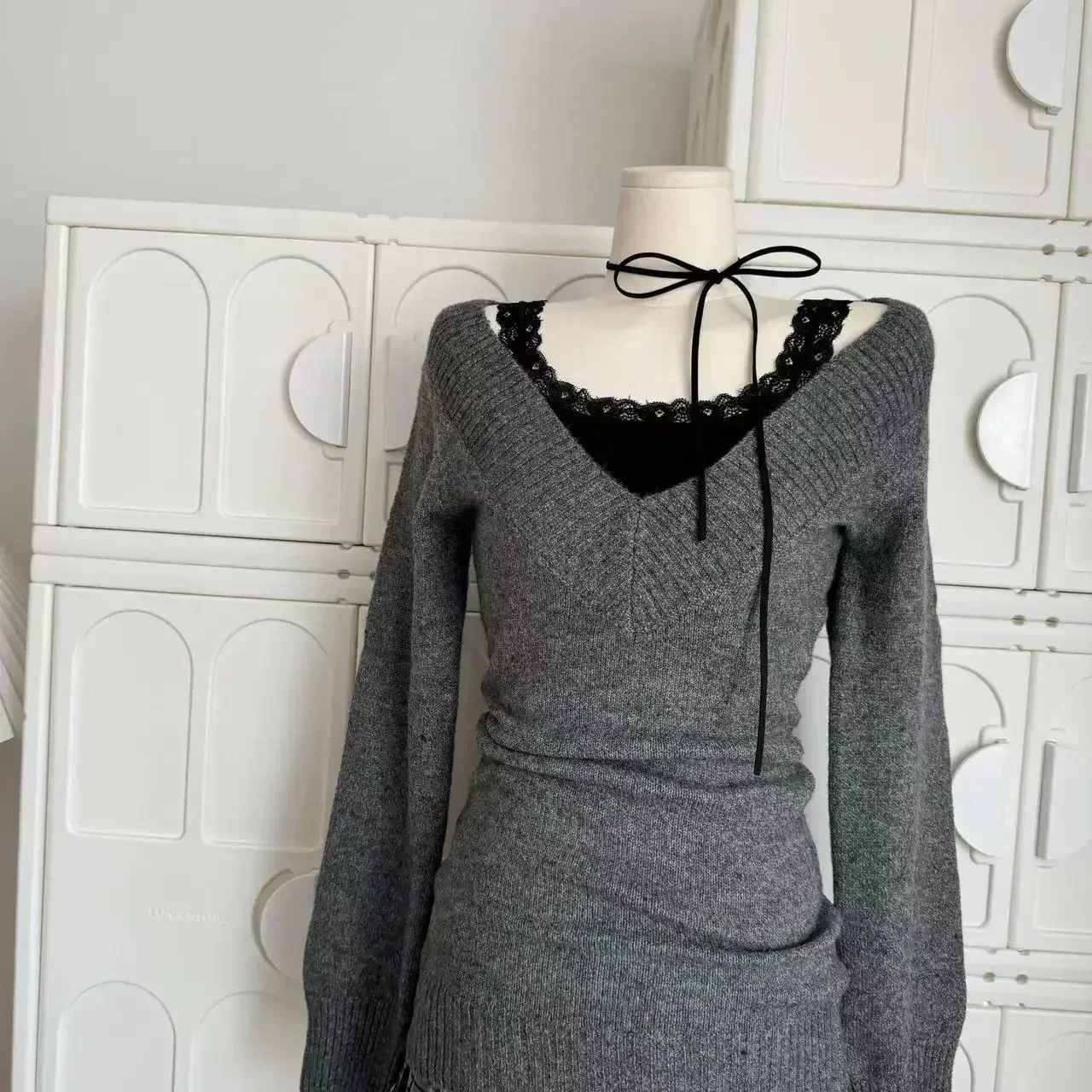 French Retro Elegant Y2k 3 Piece Sets Women Vintage Solid Long Sleeve Sweater + Lace Casual Vest + Plaid Chic Skirt Autumn 2024 3