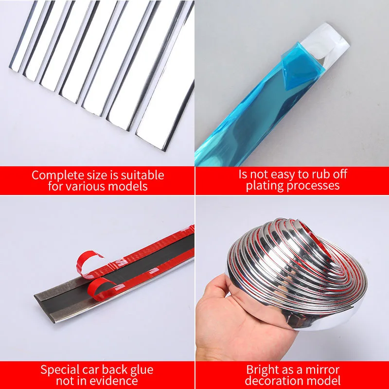 2CM/3CM Chrome Moulding Trim Car Door Protector Sticker Strip Bumper Grill Car Anti-Collision Tape Door Edge Guard Plate Sticker
