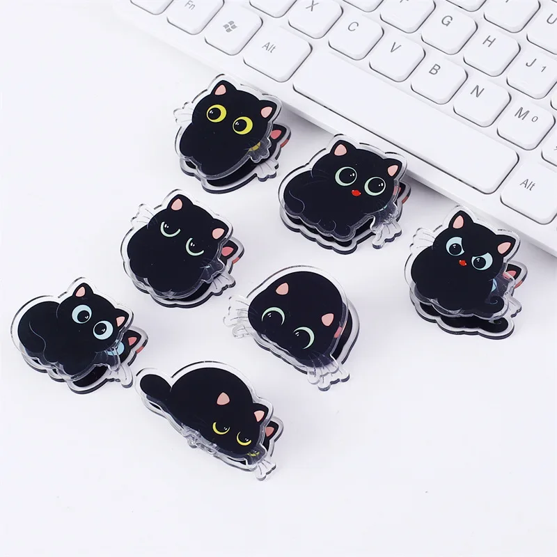 7 pcs Cute cartoon black cat clip acrylic double-sided high-definition pattern paper clip stationery supplies paper clips