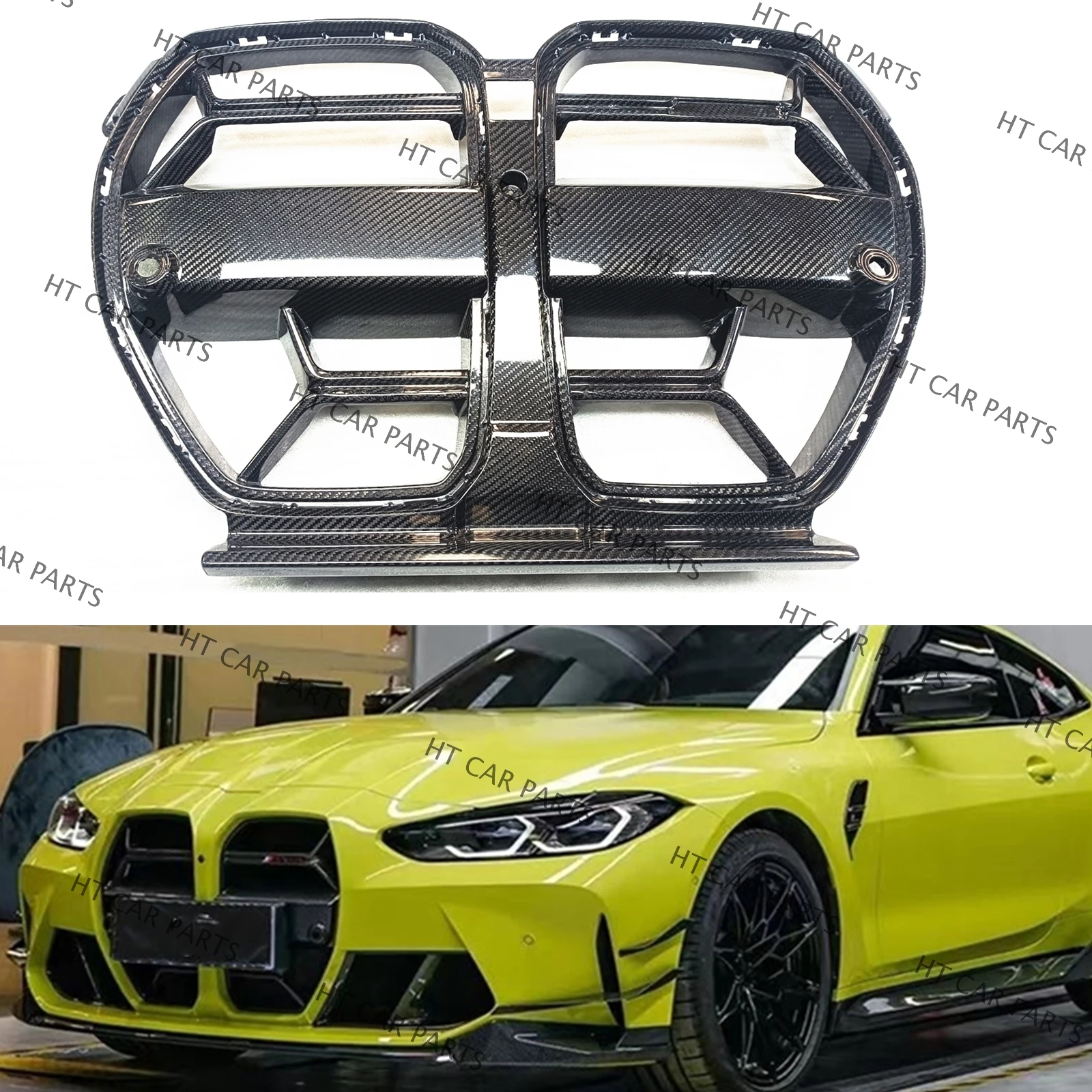 

For BMW M3 G80 M4 G82 G83 2021-2023 1 Black Carbon Fiber Piece of Front Kidney Grill Kidney Grille Cover V Style