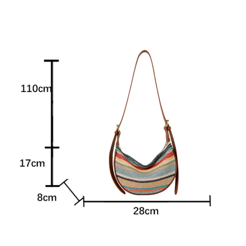 Borsa Hobo Bohemien da Donna per Vacanze, Borsa a Tracolla Intrecciata a Righe con Tracolla Regolabile, Borsa a Spalla Multifunzione per Uso Quotidiano e Vacanze - immagine 2
