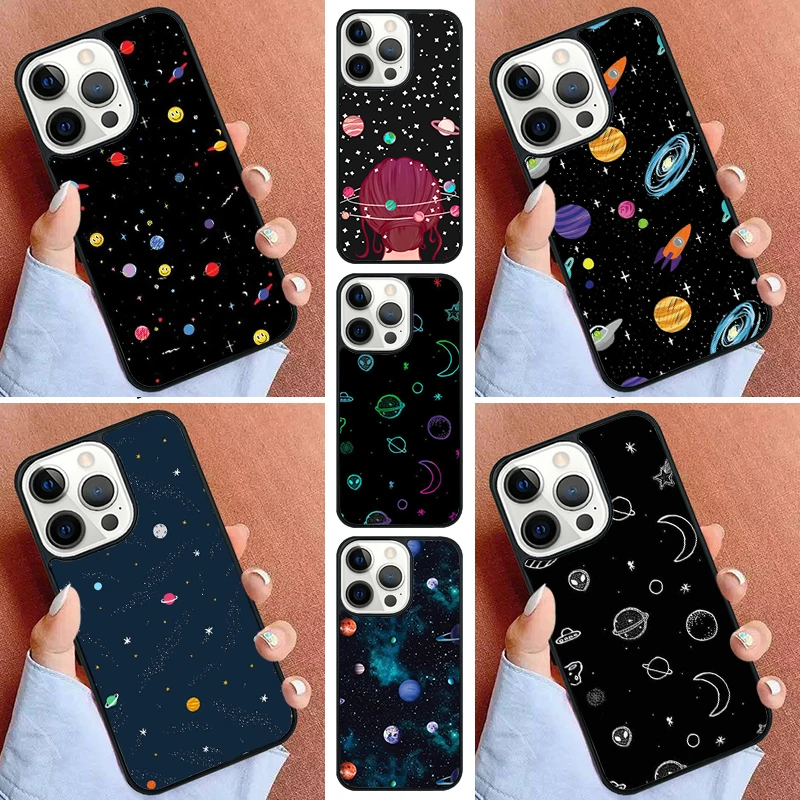 Nero Con White Moon Stars Custodia Per Telefono Astronauta Spaziale Per Iphone 11 12 13 14 15 Pro Max Per Iphone X Xs Max Xr 5 6 7 8 Plus