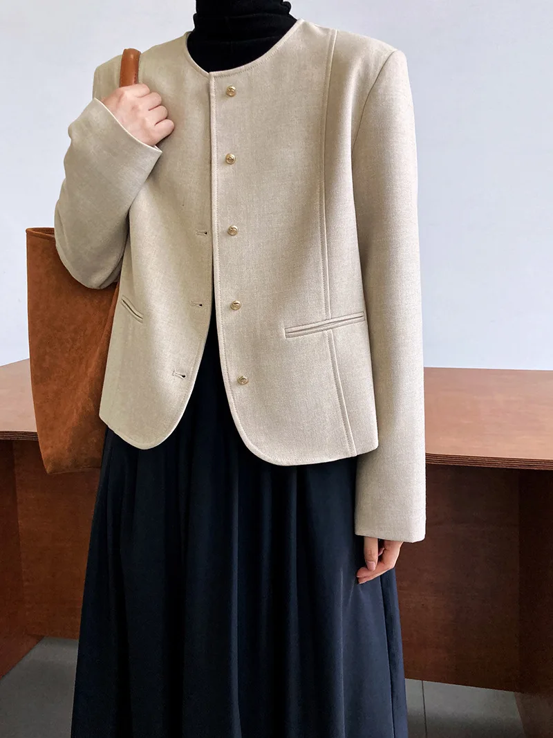 Feminino o pescoço único especial curto tweed jacket 2023 primavera novo estilo feminino coreano elegante gentil famosa senhora casaco