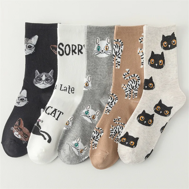 5 Pairs Of Men's New Autumn And Winter Fashion Couple Socks Men's Interesting Cartoon Sweat Absorbent Breathable Cotton Socks