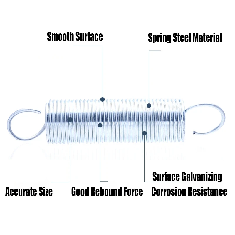 

Galvanized single hook tension spring steel wire diameter 0.3mm outer diameter 0.3mm length（70/100mm 5pcs）（120/300mm2pcs）