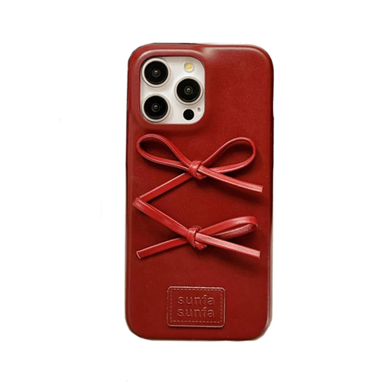 Retro Fashion Lovely Bowknot Leather Phone Case – Soft Matte TPU Back Cover