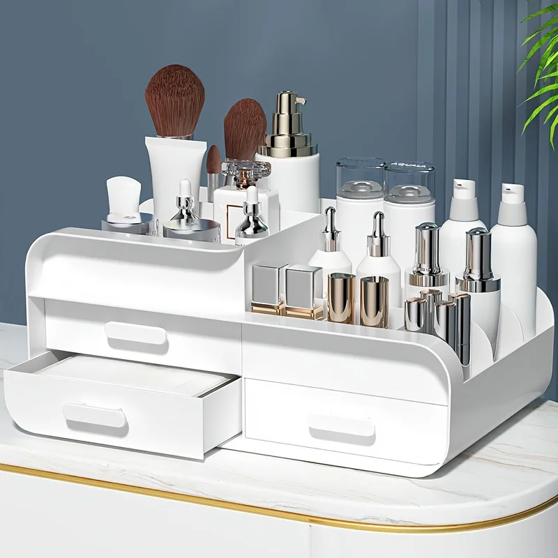 Makeup Storage Box Drawer Dormitory Finishing Plastic Shelf Large Makeup Capacity Cosmetics Skin Care Dressing Table Desktop 4