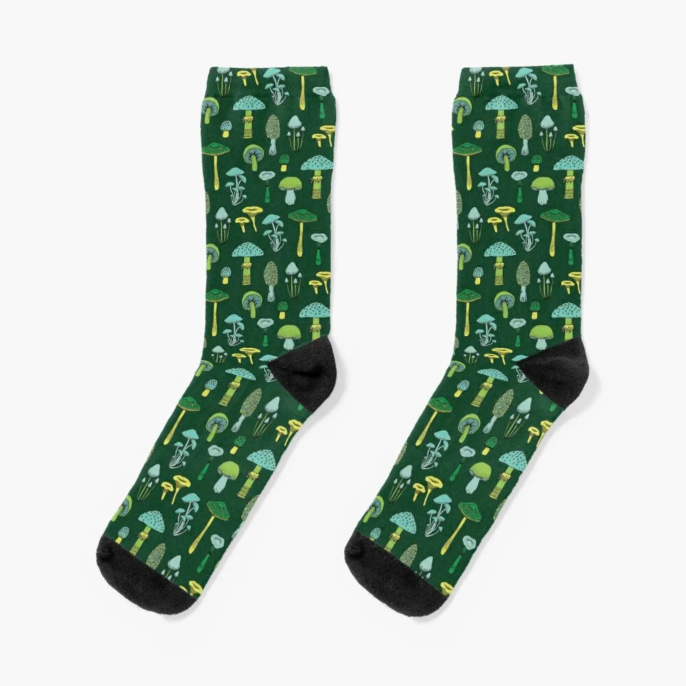 

Midnight Mushrooms - Green - fun fungus pattern by Cecca Designs Socks Lots bright garter Socks Men's Women's