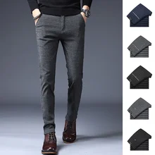 

Plaid Pants Men 2021 Summer Business Dress Slim Fit Skinny Trousers Male Casual Stretch Vintage Black Work Pants