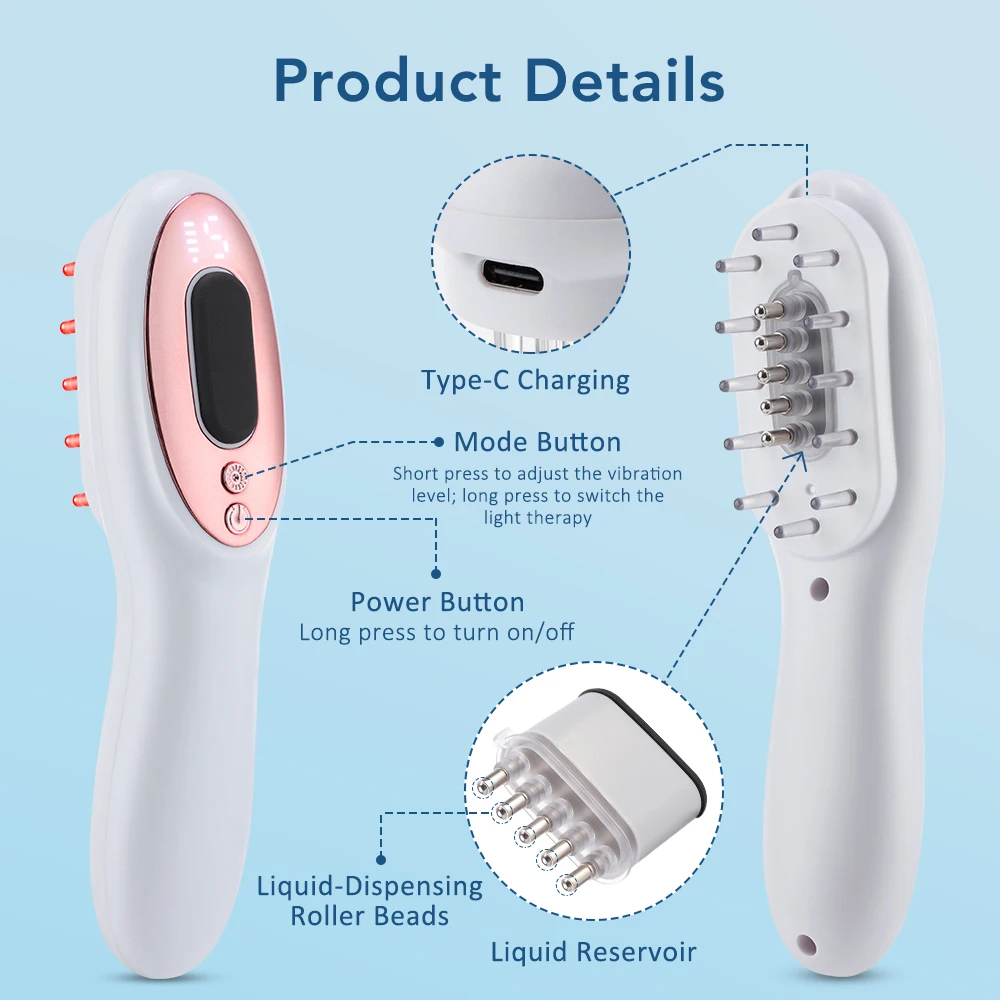 مشط تدليك كهربائي للعلاج بالضوء الأحمر والأزرق مضا...