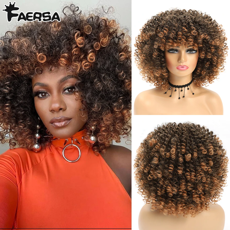 Afro Kinky Curly Hair Synthetic Wig Ombre Afro Curly Synthetic Wig