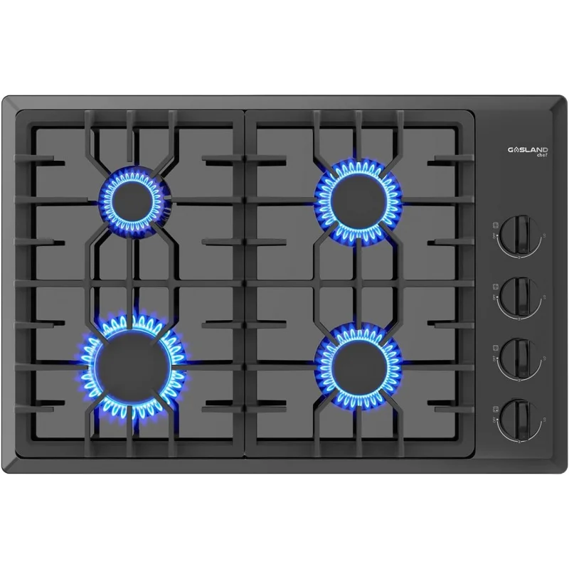 

Gas Cooktop 30 Inch Black, GASLAND Chef PRO GH2304ES 4 Italy Sabaf Sealed Burner Gas Stovetop, 3.9 ft Cord Plug, Heavy Duty Cast