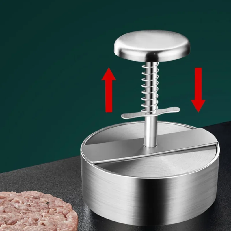 Description Picture 3 of itemHamburger Patty Maker Press 304 Stainless Steel Non-Stick Round Manual Rice Ball Mold Thickness Adjusted Kitchen Beef BBQ Tools