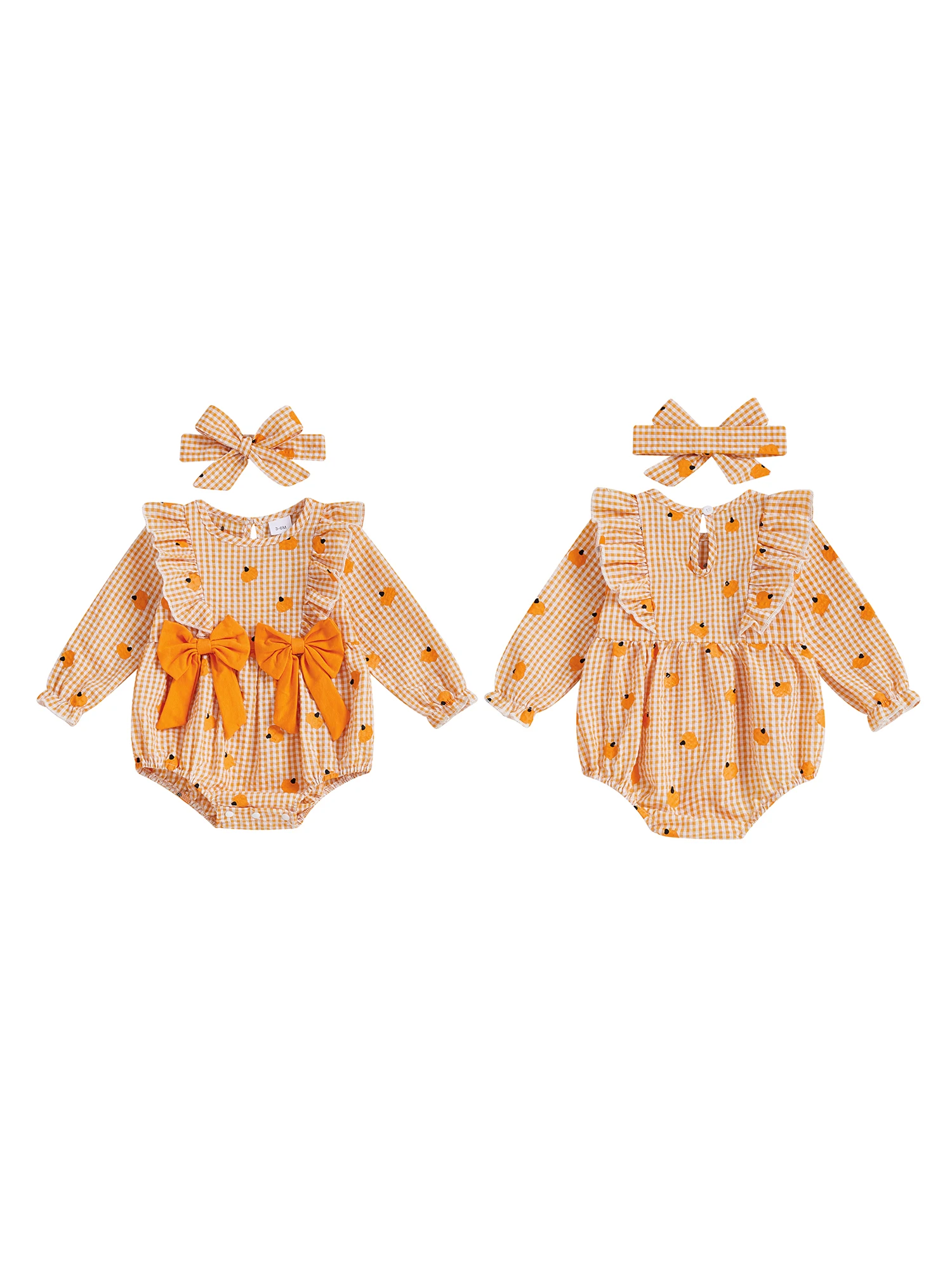 Adorable Baby Girl Halloween Plaid Pumpkin Romper Outfit