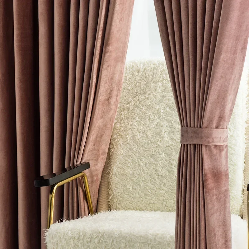 Ins Wind Light Luxury Velvet Fabric Blackout Curtains Simple Modern Full Blackout Bedroom Living Room Solid Color Home Decor 3