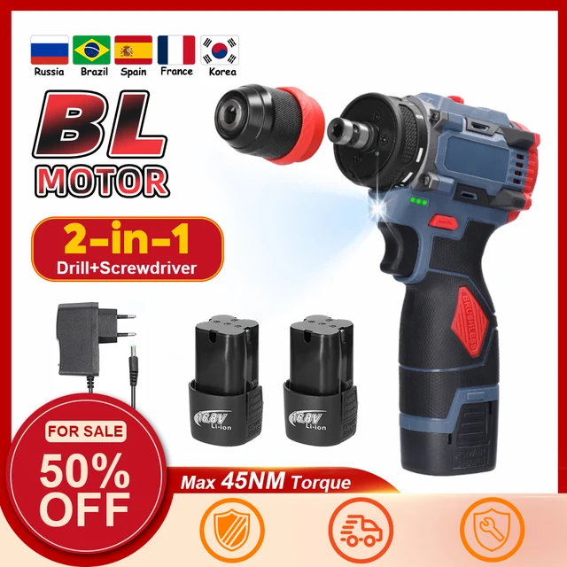 Perceuse au Lithium 16.8V 2 en 1, tournevis électrique, outil électrique multifonction, couple 45Nm, moteur sans balais, tournevis pratique 1