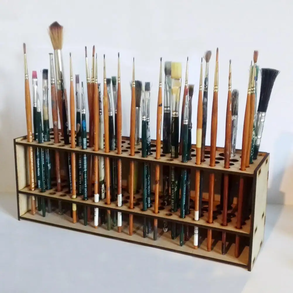 Multifunctional Wooden 67 Holes Makeup Artist Paint Brush Holder Storage Rack Container Box Case Drawing Accessories Home Supply paintbrush holder storage rack holder