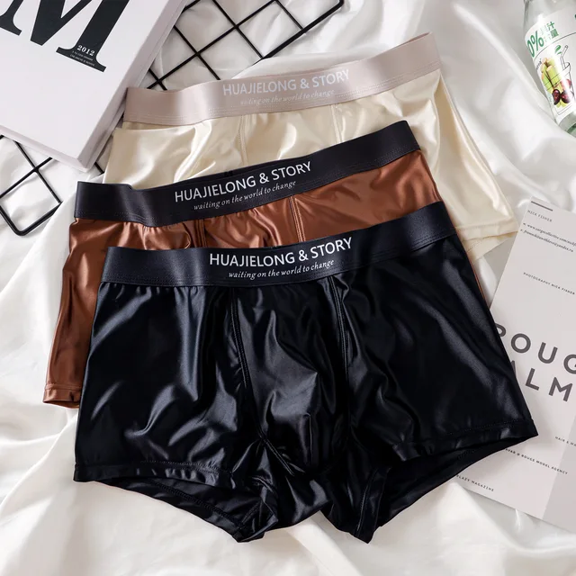 1/3 pièces respirant mince Satin soie Boxer slips sans couture taille moyenne glace soie boxeurs caleçons sous-vêtements lisses pour hommes quotidien 1