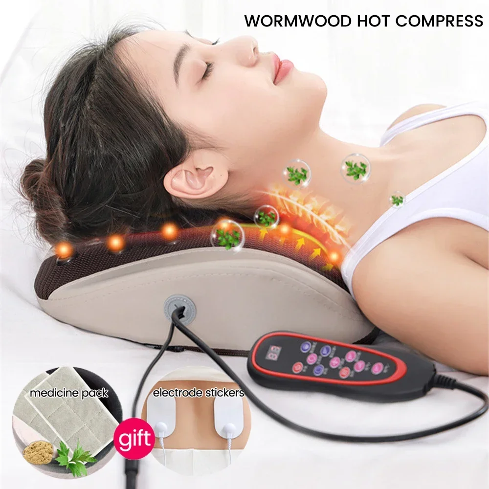 

Multifunction Electric Massage Pillow Body Relaxation Cervical And Back Massager Inflatable Heating Vibration Back Pain Reliever