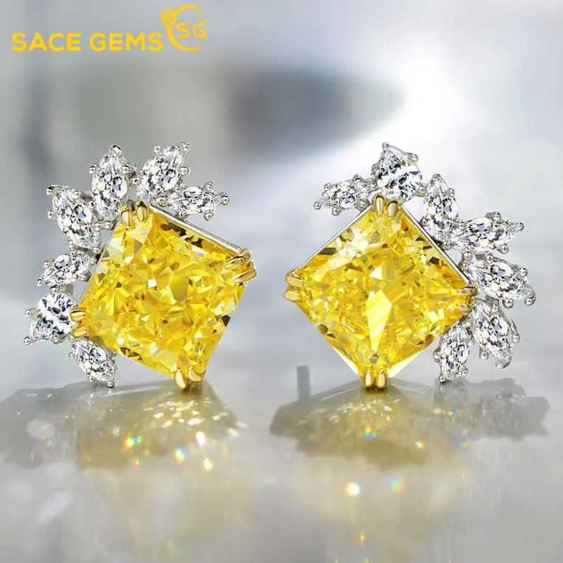 

SACE GEMS Luxury 925 Sterling Silver Created Moissanite Citrine Gemstone Earrings Cocktail Wedding Jewelry Gift Wholesale