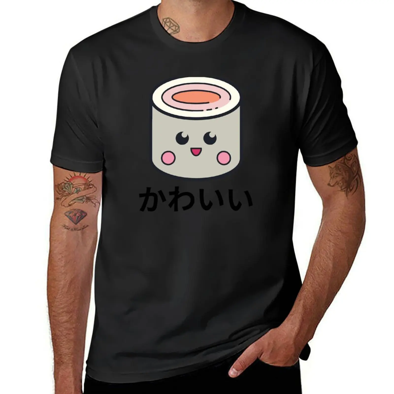 

Sushi Maki Kawaii Chibi Anime Kanji Japanese T-shirt vintage plus sizes customs designer t shirt men