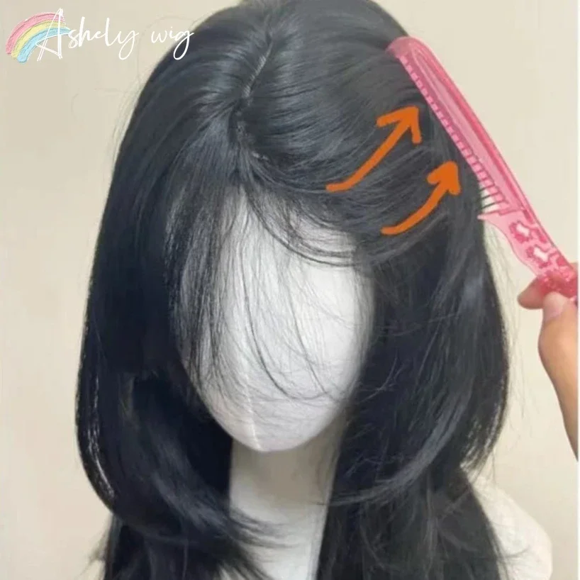 Ashely Black Wig Female Headband Body Wavy Rose Hair Net Models in French Bangs High Quality Simulation Hair Synthetic Wig 가발 Best Sellers In Hair Extensions & Wigs