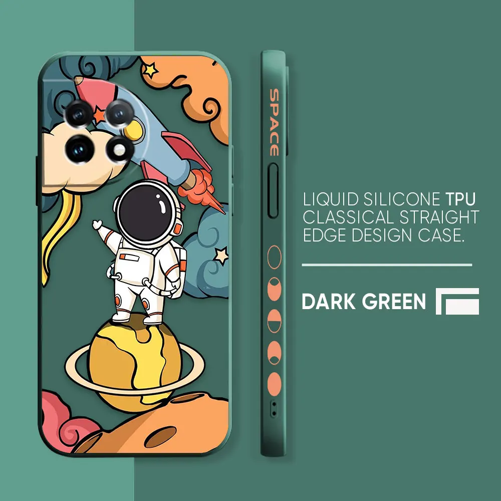 thumbnail image 1 of Case For Oneplus 5 6 9 9R 8 8T 7 7T A3 2 2V NORD 3 2 Lite Pro Simple Liquid Silicone Case Cute Cartoon Spaceman Astronaut, 1 of 5